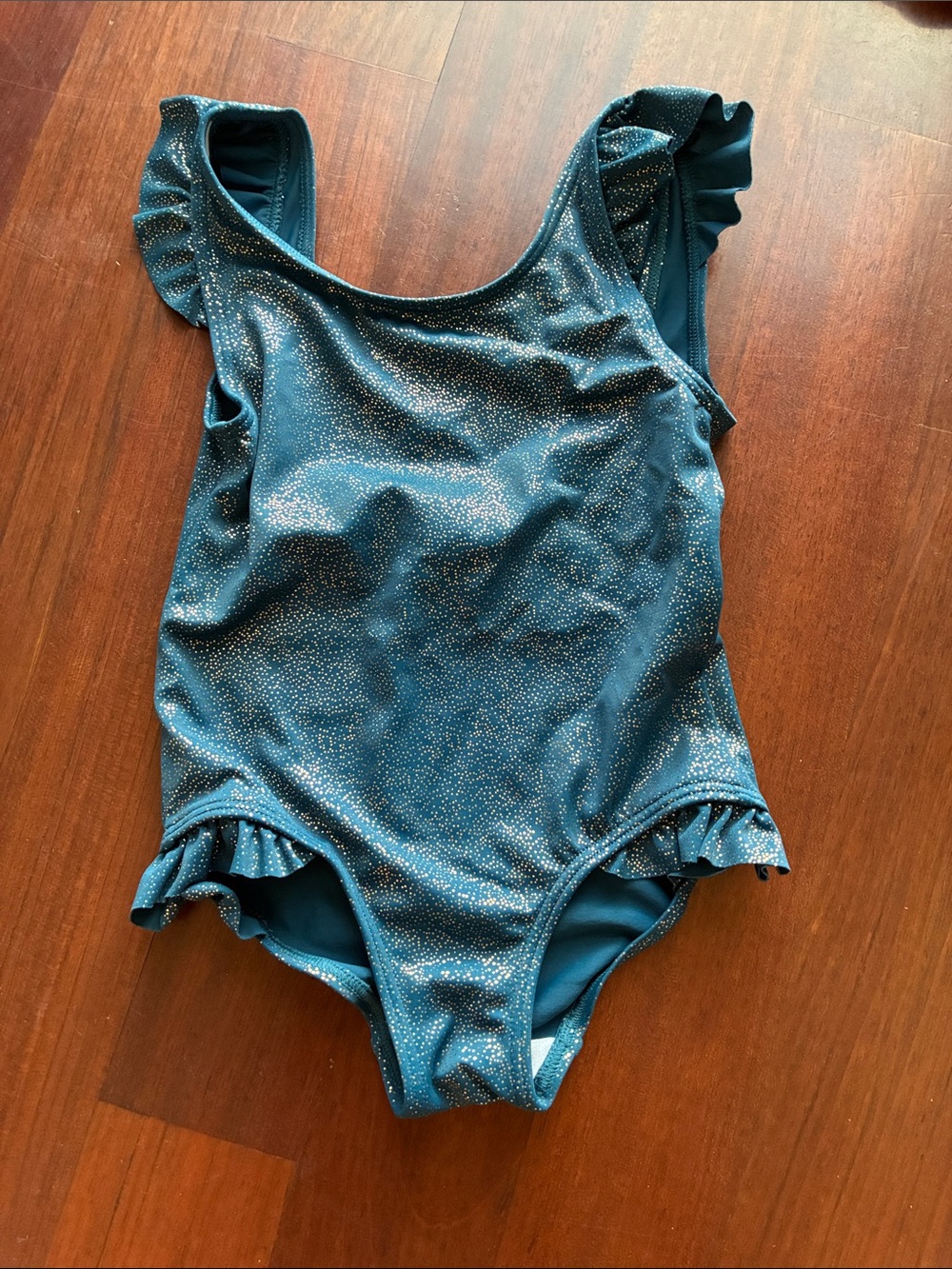 Mini Boden Teal Sparkle Ruffle One-Piece Swimsuit